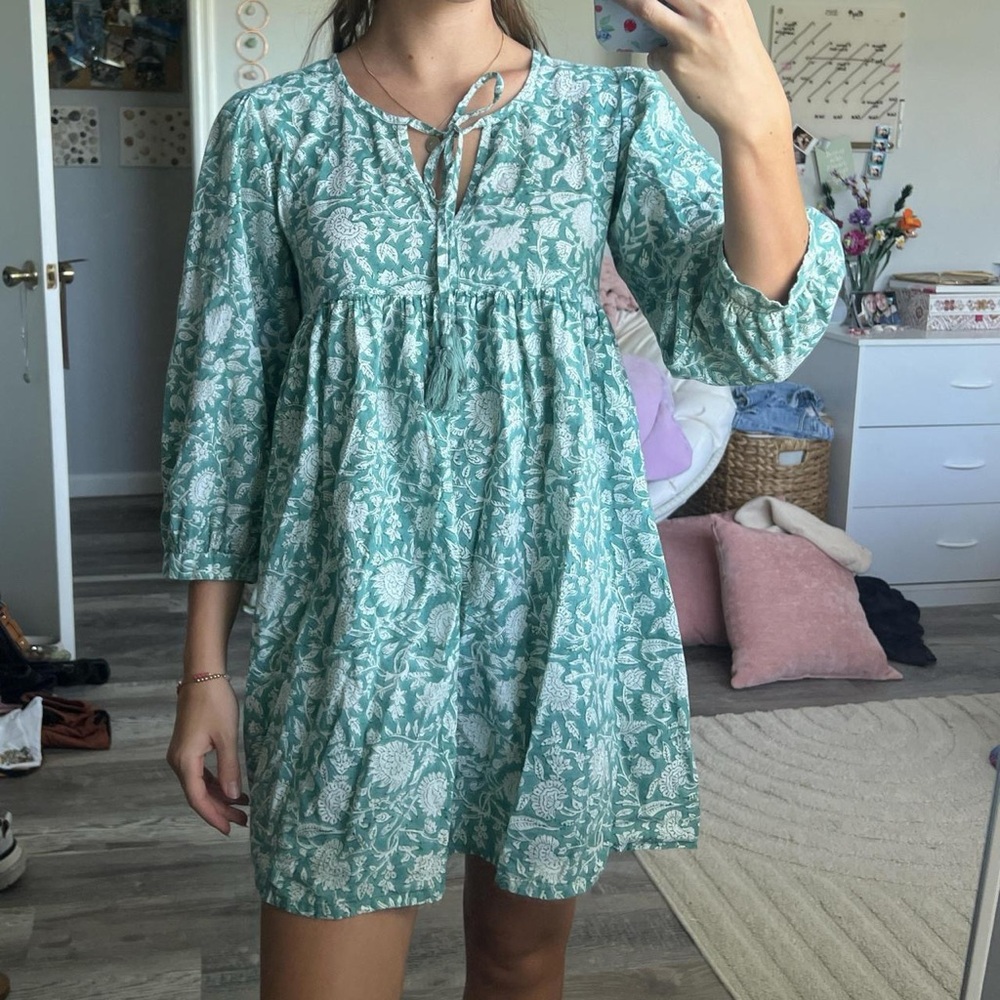 Floral Green and White Dress